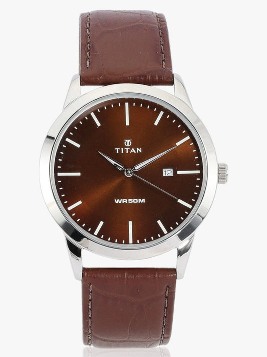 Titan Men's Watch Analog, Brown Dial Brown Leather Strap Watch, 1584SL04