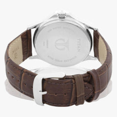 Titan 1698SL01, Men's Watch Classique Collection Analog, White Dial Brown Leather Strap