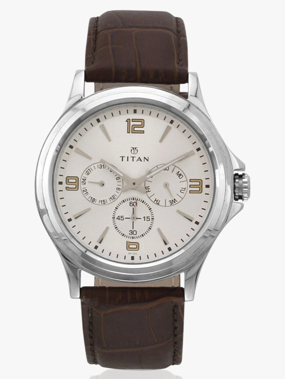 Titan 1698SL01, Men's Watch Classique Collection Analog, White Dial Brown Leather Strap