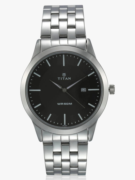 Titan Men's Watch Classique Collection Analog, Black Dial Silver Stainless Strap, 1584SM04