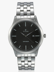 Titan Men's Watch Classique Collection Analog, Black Dial Silver Stainless Strap, 1584SM04