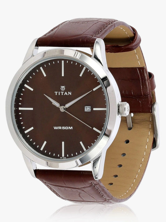Titan Men's Watch Analog, Brown Dial Brown Leather Strap Watch, 1584SL04
