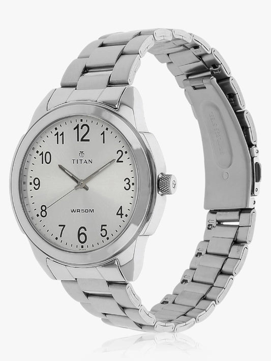 Titan Men's Watch Analog, Silver Dial Silver Stainless Steel  Strap Watch, 1585SM04