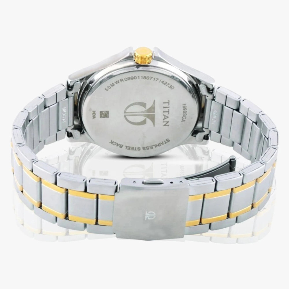 Titan Men's Watch Silver Dial Silver &  Gold Stainless Steel Strap Watch, 1698BM01