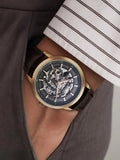 Titan Phoenix Skeletal Men's Automatic Analog with Gun Dial Brown Leather Strap Watch 90223WL01