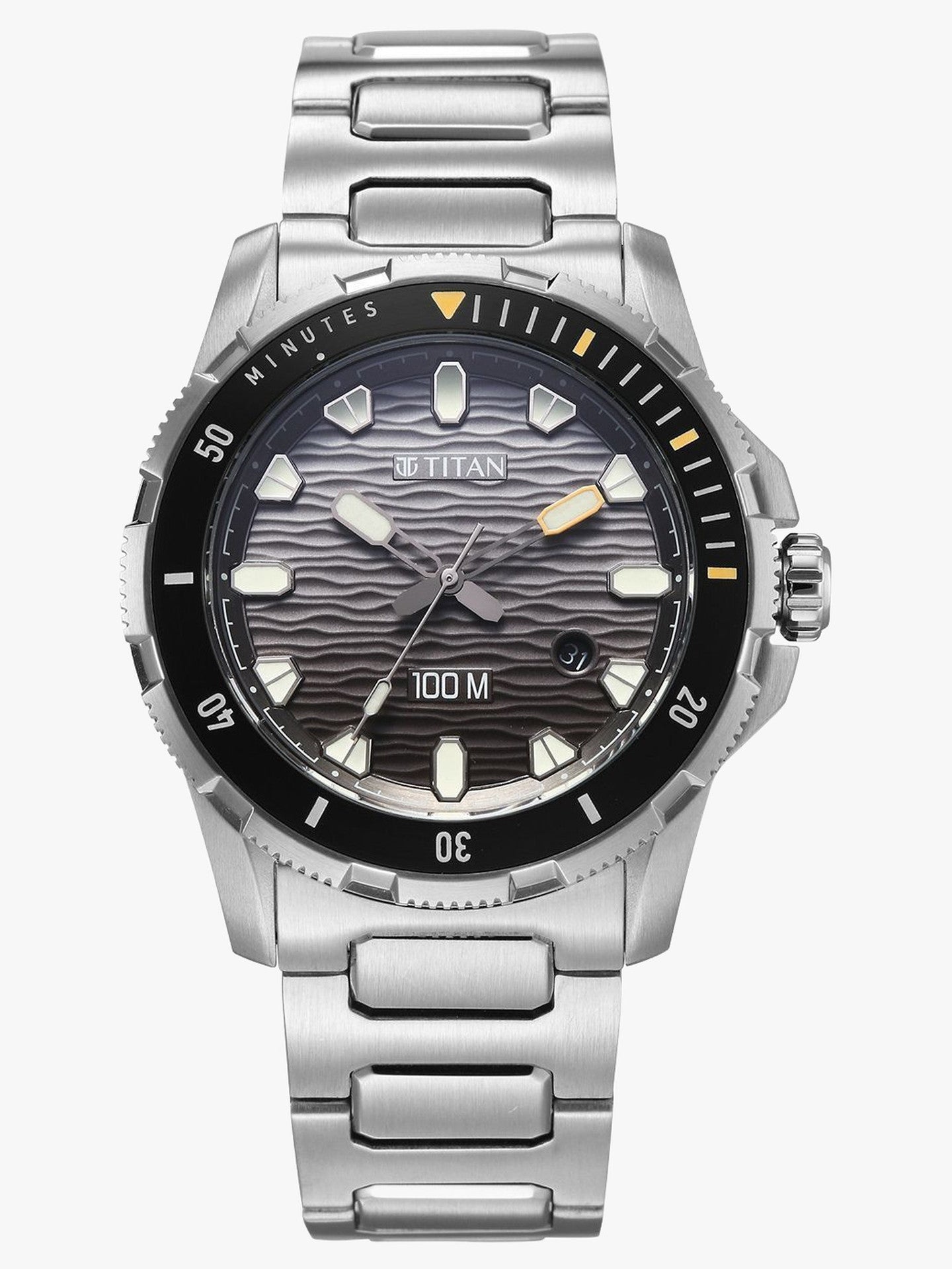 Titan Zero Hour Diver's Men's Analog Watch Black Dial Silver Stainless Steel Band 100M Water Resistant 10067KM01