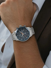 Titan Men's Watch Blue Dial Silver Stainless Steel  Strap Watch, 90086KM01