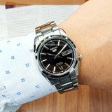 Seiko Men's Mechanical Watch Analog, Black Dial with Silver Stainless Band, SNKL55K