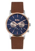 Lee Cooper Men's Watch Analog, Blue Dial Brown Leather Strap, LC06341.592