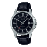 Casio Men's Watch, Black Dial Black Leather Strap, MTP-V004L-1CUDF