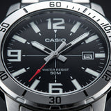 Casio Men's Watch Analog, Black Dial Silver Stainless Steel Strap, MTP-VD01D-1BVUD