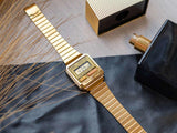 Casio Unisex Watch Retro Digital, Gold Dial Gold Stainless Steel Strap, A120WEG-9ADF