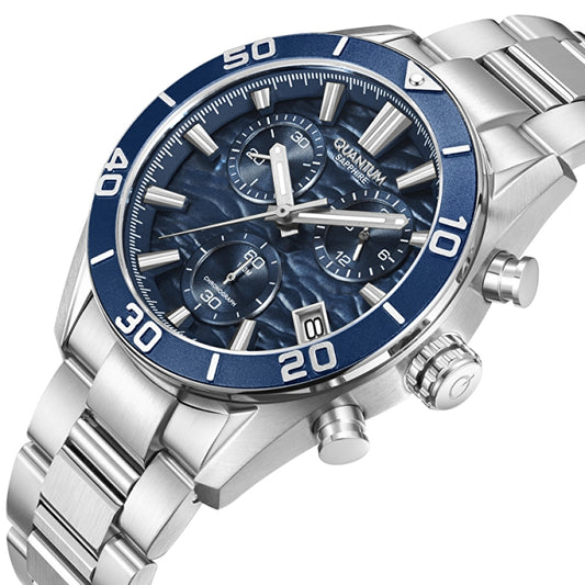 Quantum Men's Chronograph Watch Dark Blue Dial Metal Band, PWG1199.390