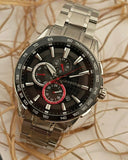 Quantum Men's Chronograph Watch Analog Black Dial with Silver Stainless Steel Band, PWG993.350