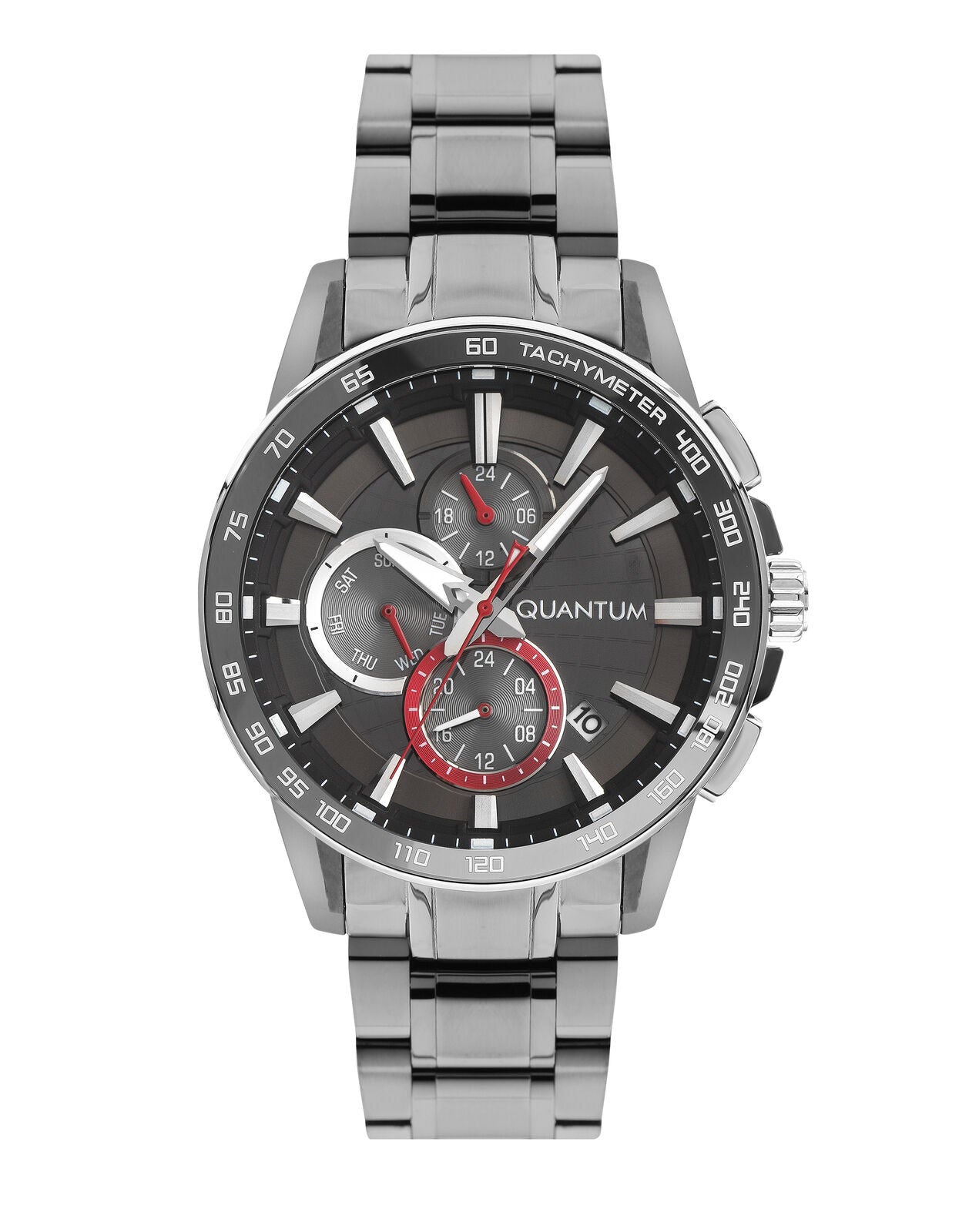 Quantum Men's Chronograph Watch Analog Black Dial with Silver Stainless Steel Band, PWG993.350