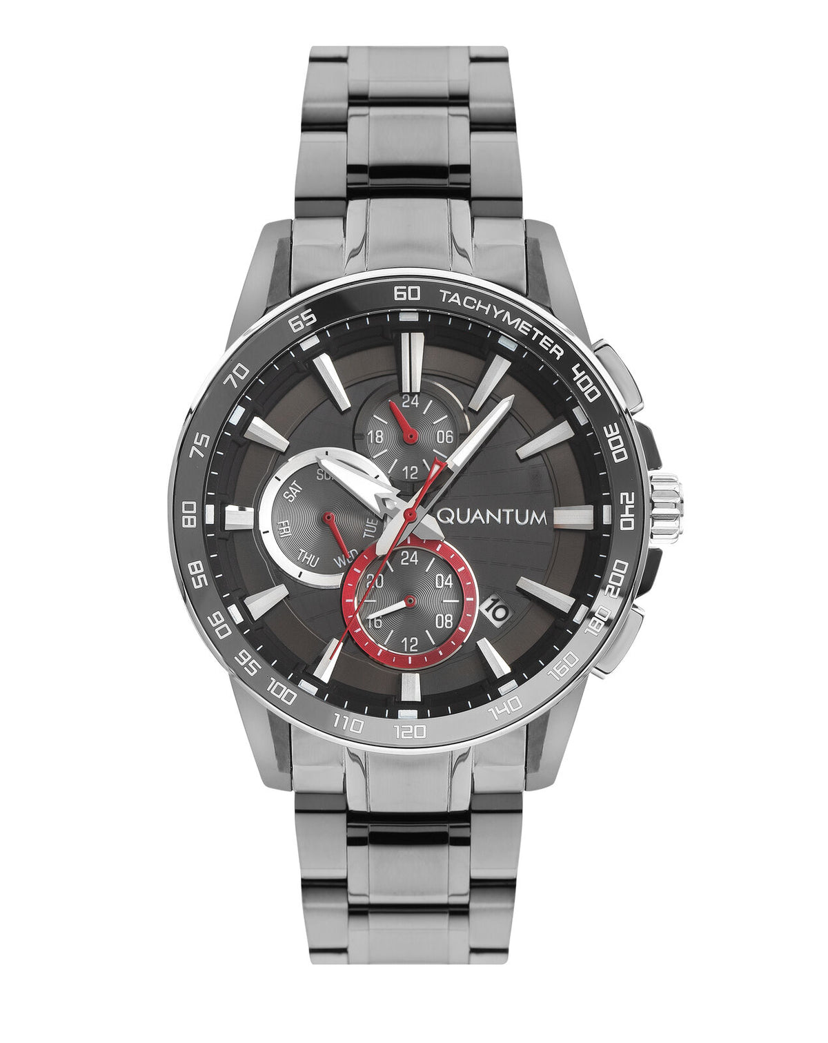 Quantum Men's Chronograph Watch Analog Black Dial with Silver Stainless Steel Band, PWG993.350