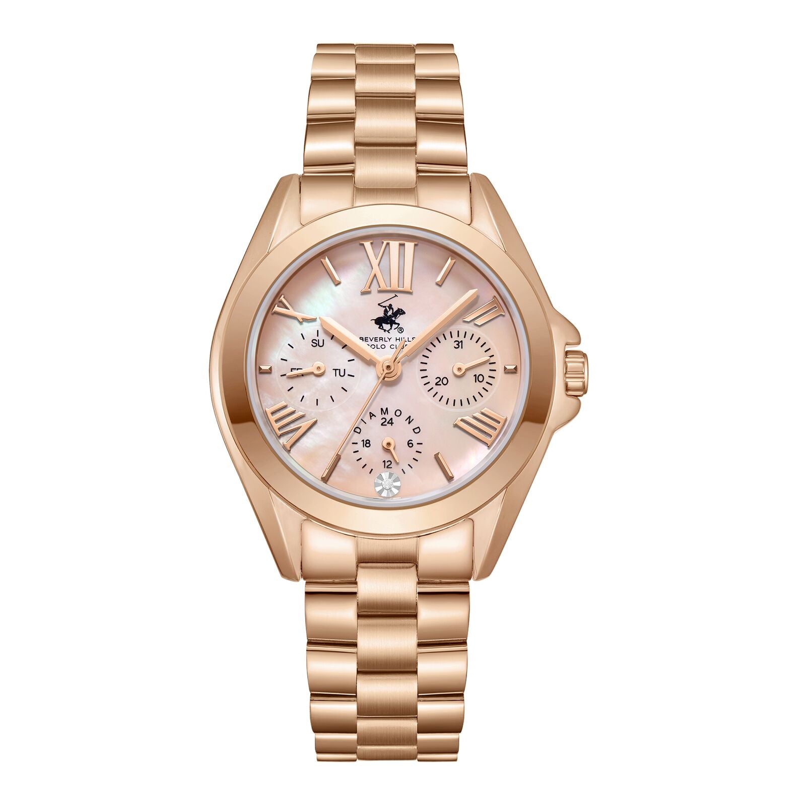 Beverly Hills Polo Club Women's Watch Analog Mother of Pearl Dial With Rose Gold Stainless Steel Band, BP3653C.410