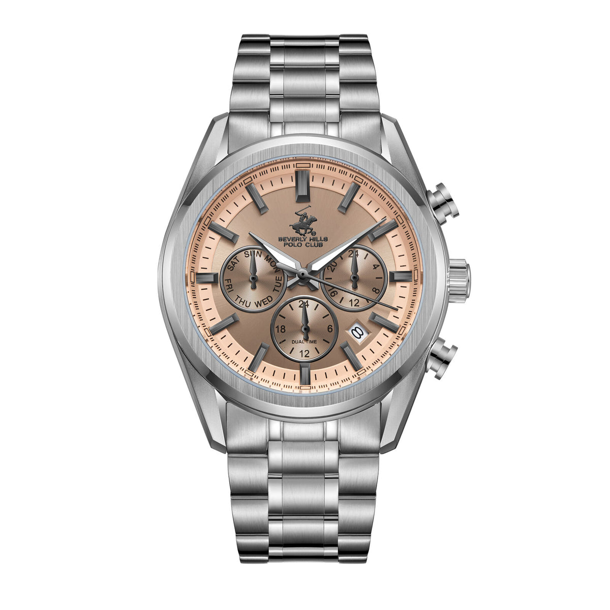 Beverly Hills Polo Club Men's Watch Analog Brown Dial with Silver Stainless Steel Band, BP3698X.340