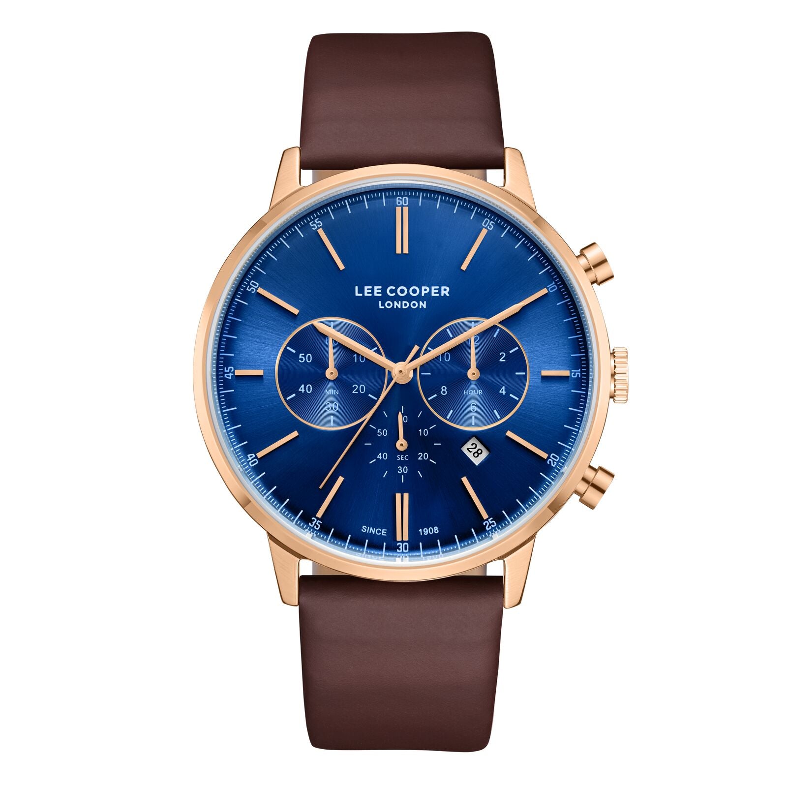 Lee Cooper Men's Watch Analog Blue Dial with Brown Leather Strap, LC08043.494