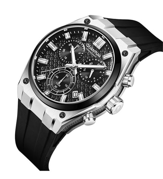 Quantum Men's Chronograph Watch Black Dial Black Silicone Band, HNG1237.351