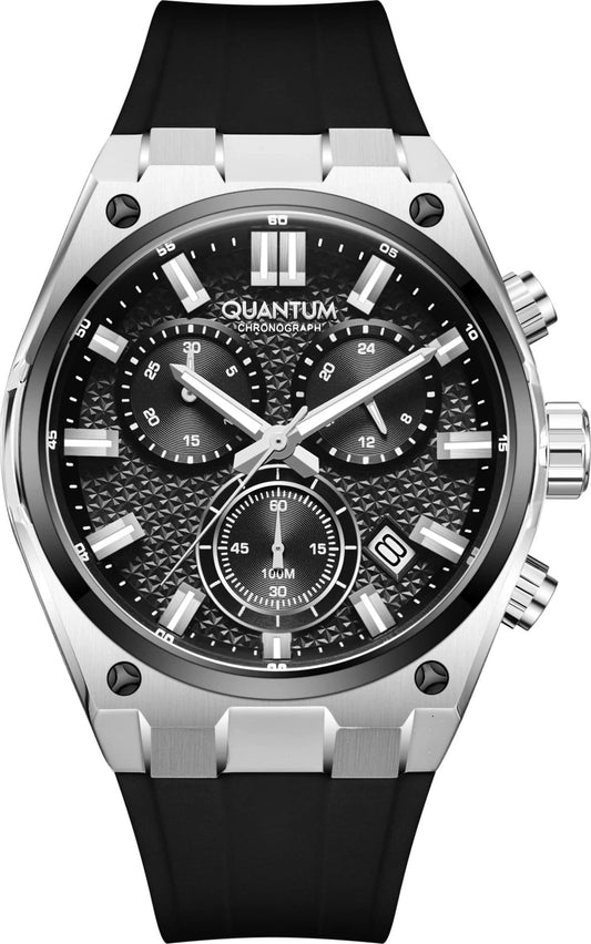 Quantum Men's Chronograph Watch Black Dial Black Silicone Band, HNG1237.351
