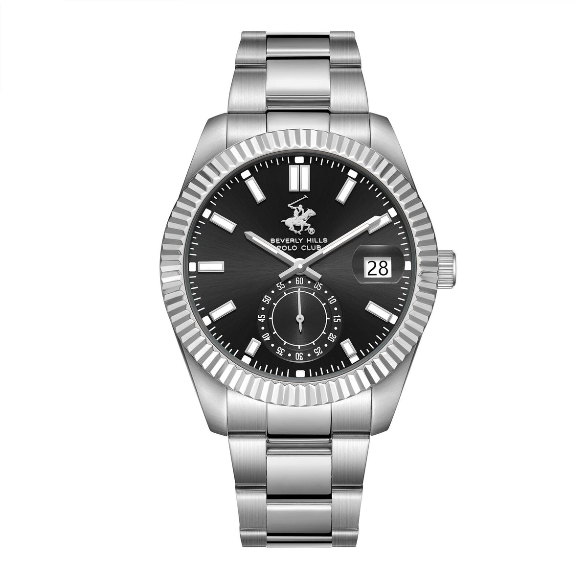 Beverly Hills Polo Club Men's Watch Analog  Black Dial With Silver Stainless Steel Band, BP3652X.350