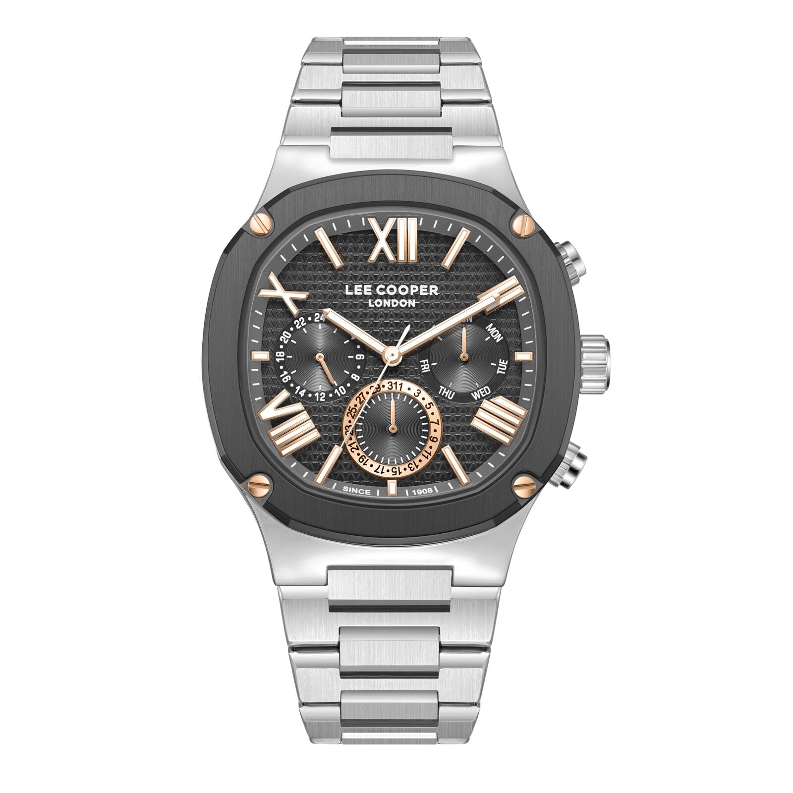 Lee Cooper Men's Watch Analog Black Dial with Silver Stainless Steel Band, LC08146.060