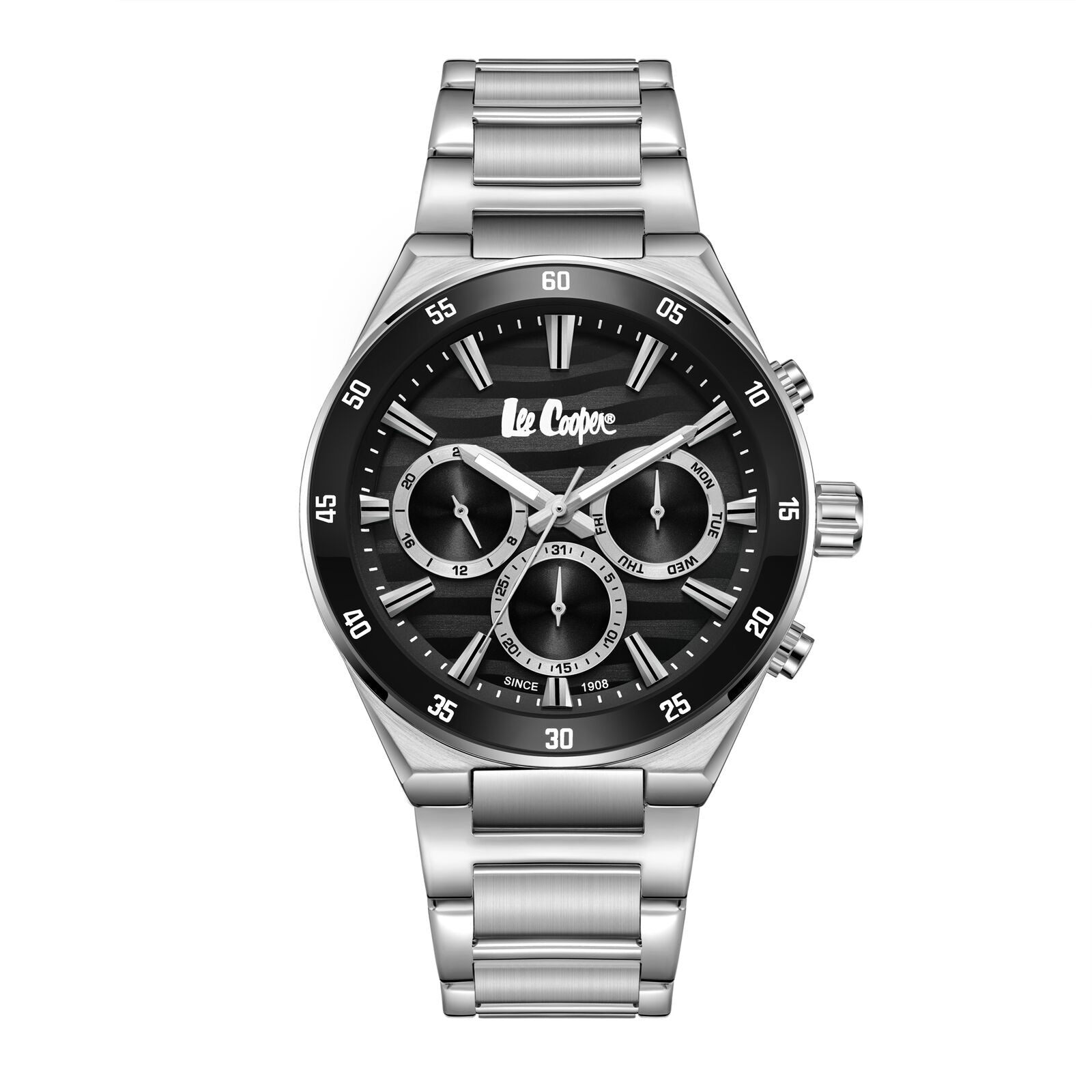 Lee Cooper Men's Watch Analog Black Dial with Silver Stainless Steel Band, LC08175.350