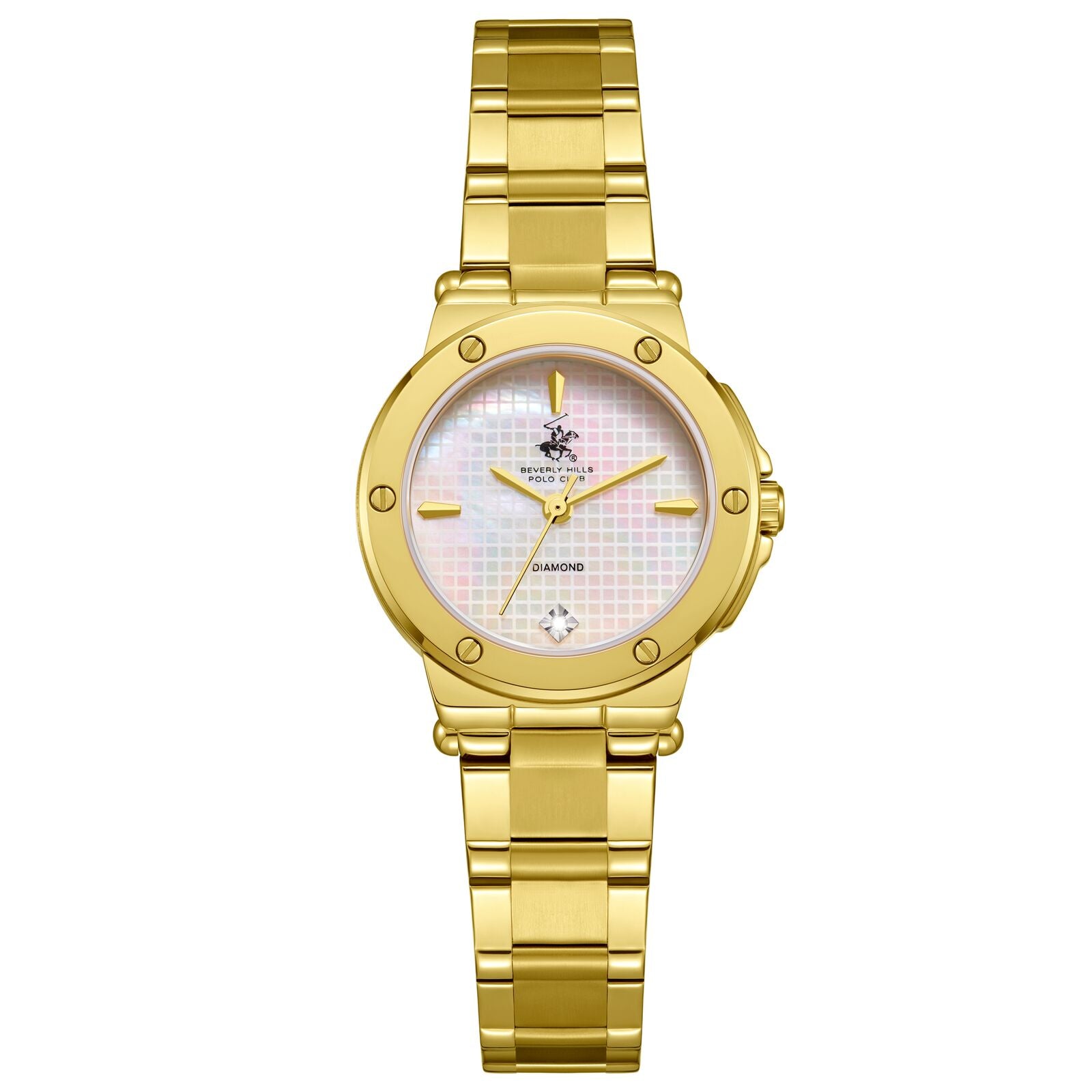 Beverly Hills Polo Club Women's Watch Analog Mother of Pearl Dial with Gold Stainless Steel Band,  BP3769X.120