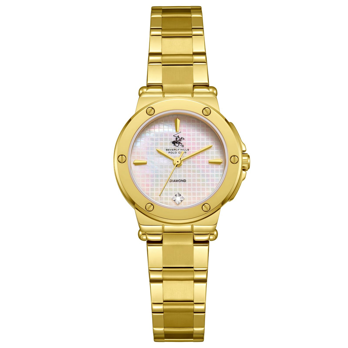 Beverly Hills Polo Club Women's Watch Analog Mother of Pearl Dial with Gold Stainless Steel Band,  BP3769X.120