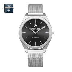 Beverly Hills Polo Club Slim Tech 5 Men's Watch Analog Black Dial with Silver Mesh Band, BP3710X.350