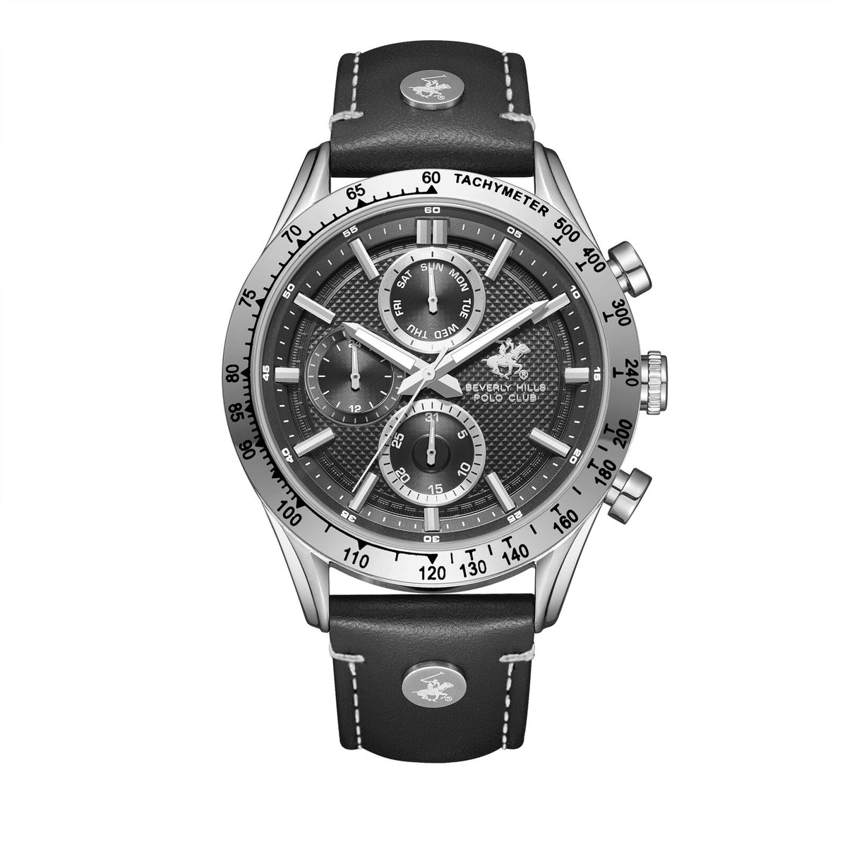 Beverly Hills Polo Club Men's Watch Analog Black Dial With Black Leather Strap, BP3659X.351