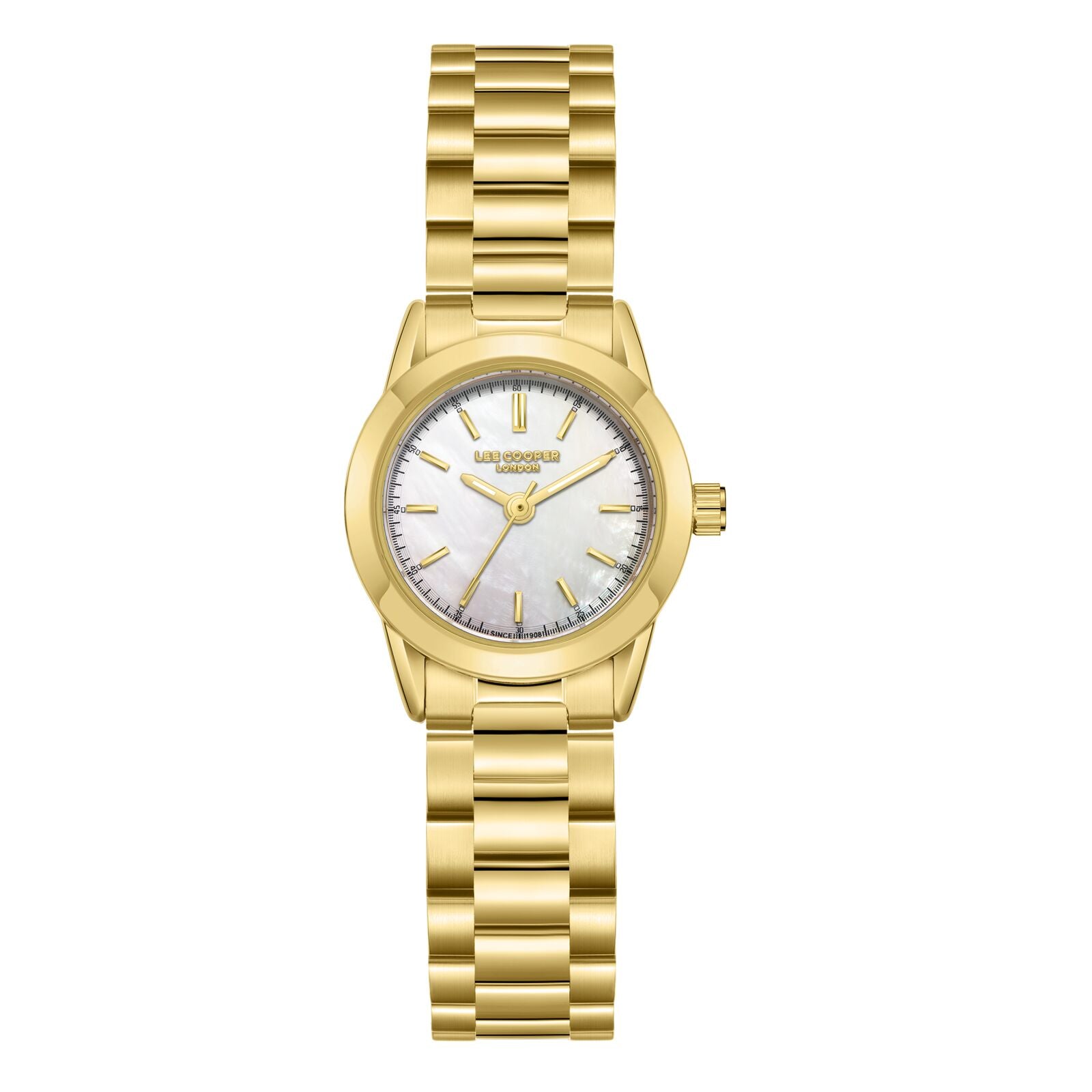 Lee Cooper Women's Watch Analog Mother of Pearl Dial with Gold Stainless Steel Band, LC08162.120