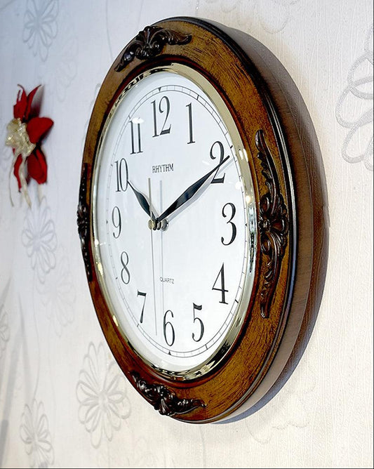 Rhythm Classic Wooden Wall Clock | Convex Glass, Silent Silky Move | Brown, CMG938NR06 Rhythm Wall Clock CMG938NR06