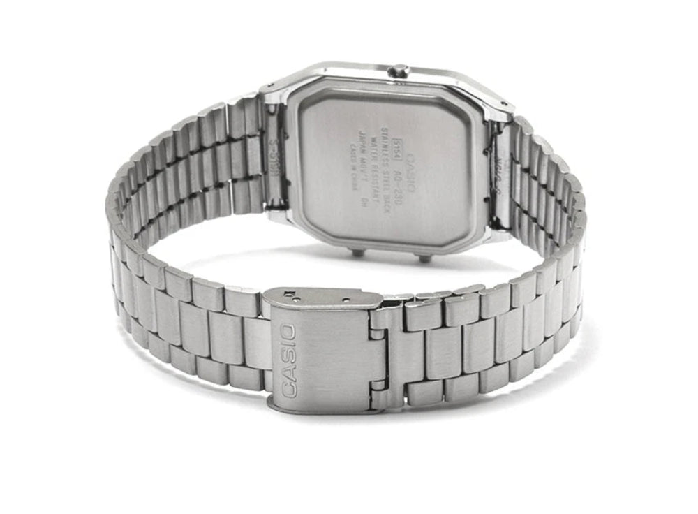 Casio Men's Watch Analog & Digital Combo, White Dial Silver Stainless Steel Strap, AQ-230A-7BMQD