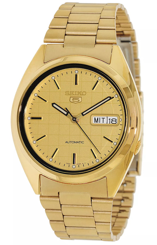 Seiko 5 Men's Automatic Watch Analog Gold Dial with Gold Stainless Steel Band, SNXL72K authentic Seiko watch with original box and warranty papers