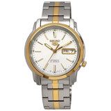 Seiko Men's Mechanical Watch Analog, White Dial with Two Tone Stainless Band, SNKL84K
