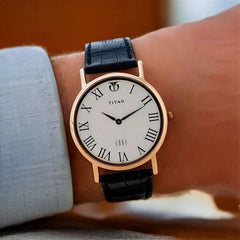 Titan Men's Watch Edge Collection Analog, White Dial Black Leather Strap, 1595WL01