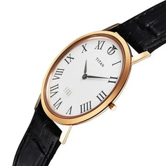 Titan Men's Watch Edge Collection Analog, White Dial Black Leather Strap, 1595WL01