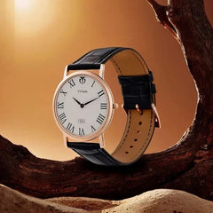 Titan Men's Watch Edge Collection Analog, White Dial Black Leather Strap, 1595WL01