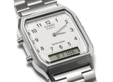 Casio Men's Watch Analog & Digital Combo, White Dial Silver Stainless Steel Strap, AQ-230A-7BMQD