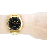 Seiko Men's Mechanical Watch Analog, Black Dial with Gold Stainless Band, SNKL66K