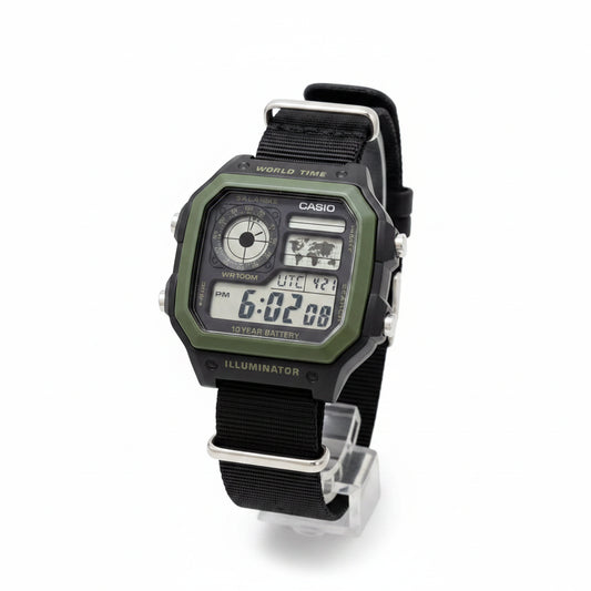 Casio Men's Watch Digital, Black Dial Black Resin Strap, AE-1200WHB-1BVD