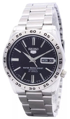 Seiko 21 Jewels Men's Automatic Watch Analog Black Dial with Silver Stainless Steel Band, SNKE01J