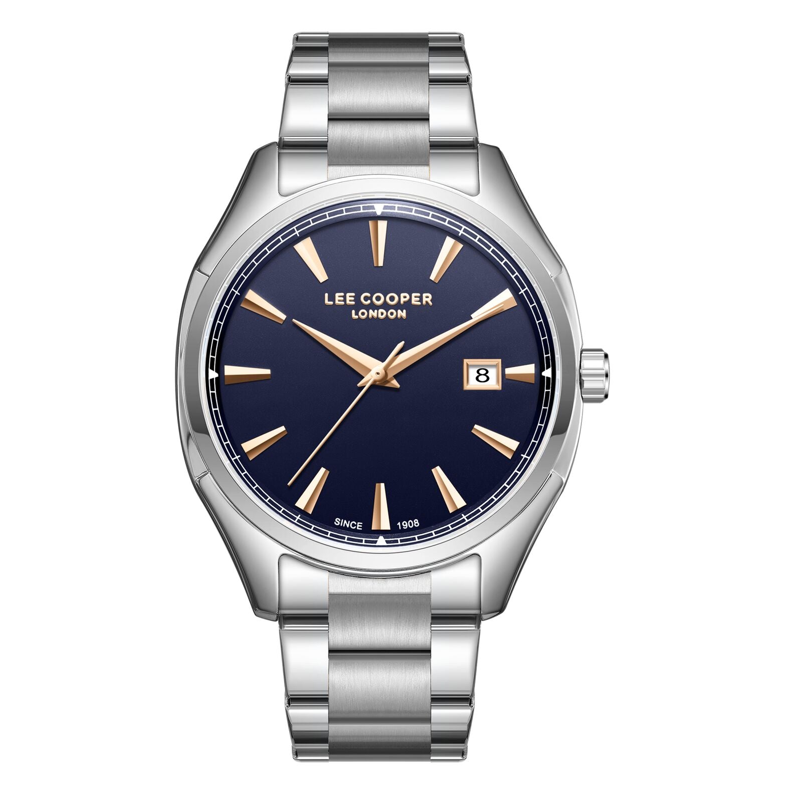 Lee Cooper Men's Watch Analog Blue Dial with Silver Stainless Steel Band, LC08007.390