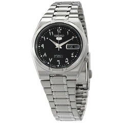 Seiko 21 Jewels Arabic Dial Men's Watch Analog Black Dial with Silver Stainless Steel Band, SNK063J5