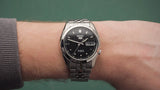 Seiko 21 Jewels Men's Automatic Watch Analog Black Dial with Silver Stainless Steel Band, SNK361K