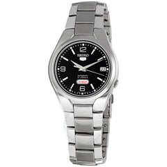 Seiko 21 Jewels Men's Automatic Watch Analog Black Dial with Silver Stainless Steel Band, SNK623K