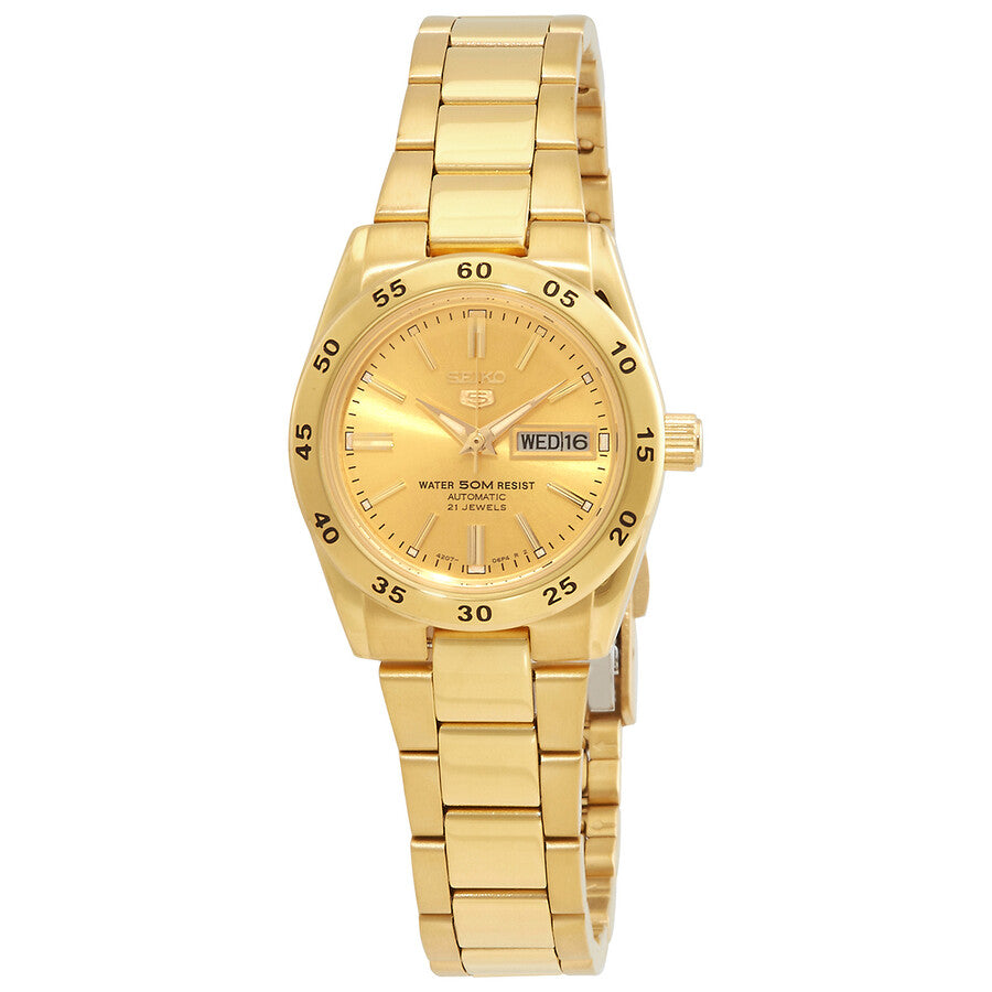 Seiko Women's Mechanical Watch Analog, Gold Dial with Gold Stainless Band, SYMG44K