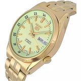 Seiko Men's Mechanical Watch Analog, Green-Luminous Dial Gold Stainless Band, SNK578J